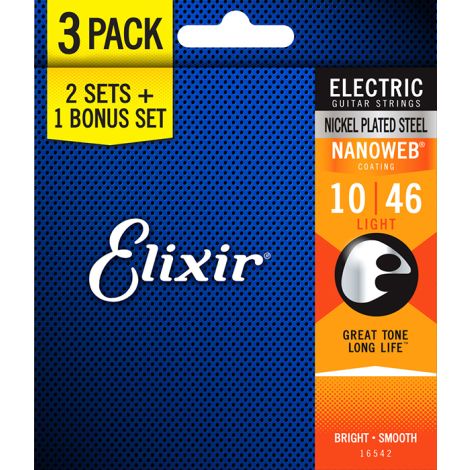 ELIXIR Nanoweb 16542 10-46 Electric Guitar Strings Bonus Pack Nickel
