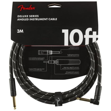 FENDER Deluxe Series Instrument Cable 10'/3M Angled Black Tweed