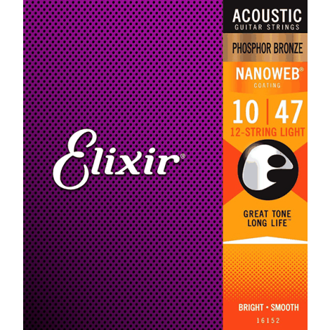 ELIXIR Nanoweb 16152 10-47 12 String Light Acoustic Guitar Strings Phosphor Bronze