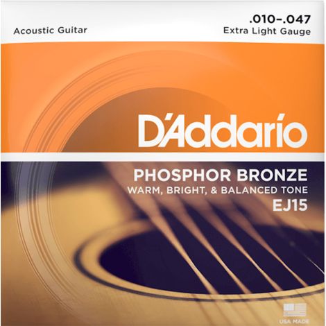 D'Addario EJ15 10-47 Extra Light Acoustic Guitar Strings Phosphor Bronze