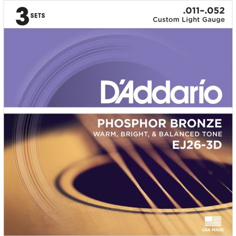 DADDARIO EJ26-3D 11-52 Acoustic Guitar Strings 2 Pack Phosphor Bronze