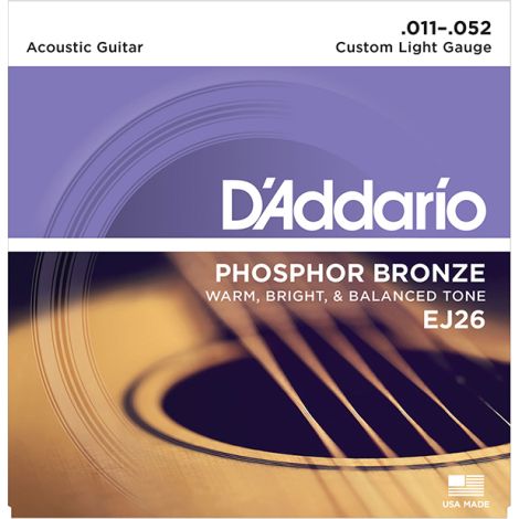 DADDARIO EJ26 11-52 Custom Light Acoustic Guitar Strings Phosphor Bronze