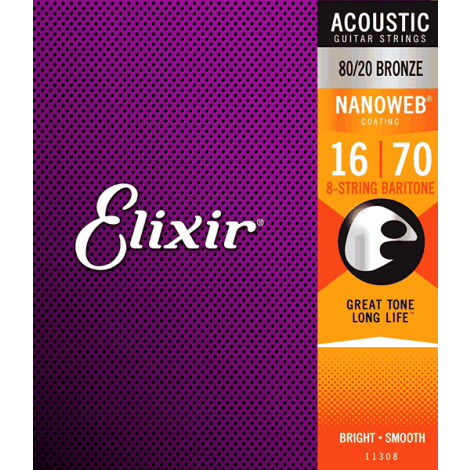 Elixir Acoustic Nanoweb 8020 Bronze Baritone 8 String 16-70