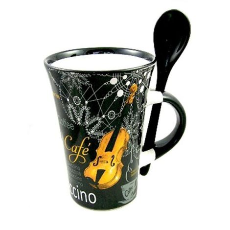 Cappuccino Mug with Spoon Violin (Black)