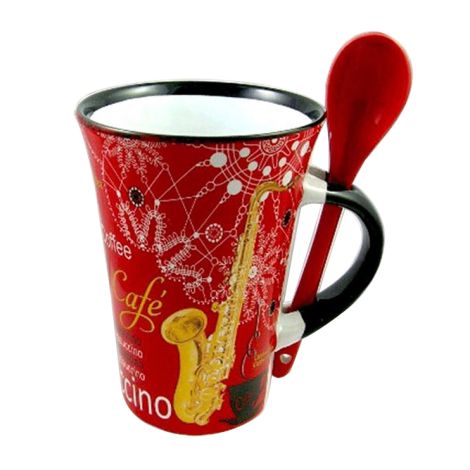 Cappuccino Mug with Spoon Saxophone (Red)