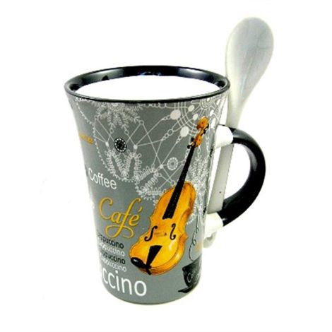 Cappuccino Mug with Spoon Violin (Gray)