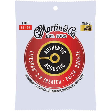 MARTIN Lifespan Light MA140T 12-54 Authentic Acoustic Guitar Strings Bronze