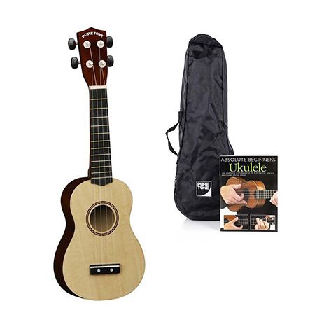 PURE TONE Soprano Ukulele Pack Natural With Book PTN101426