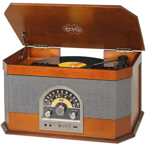 Opera Music Sytem TT 1040 BT - Record Player with Radio FM Stereo Bluetooth, AUX and USB (Vintage Brown)