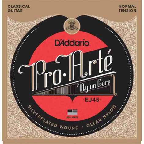 DADDARIO EJ45 28-43 Pro Arte Normal Tension Silver Plated Wound Classical Guitar Strings Clear Nylon